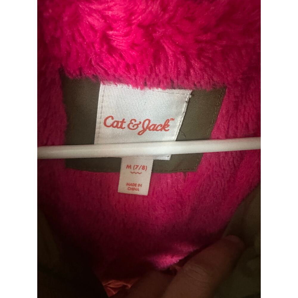 Cat & Jack Girls Olive Green Parka with Hot Pink Faux Fur Hood Size M 7/8 - Picture 6 of 8